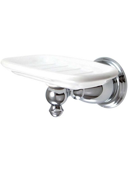 Bridgeport Wall-Mount Soap Holder with White Porcelain Dish in Polished Chrome.